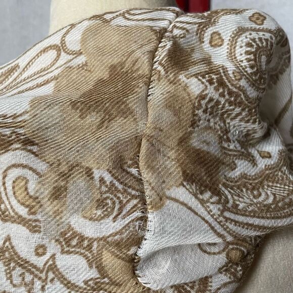 Infinity Scarf with Cream, Tan and White Paisley and Floral Designs (OS) - Picture 12 of 13